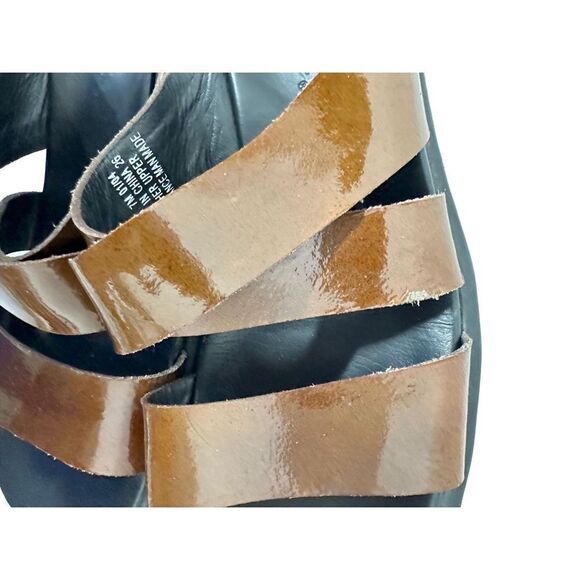 Clark’s Brown Patent Leather Criss Cross Slide Wedges - Picture 9 of 12